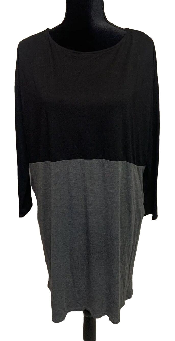 Ovi Shift Dress Womens Medium Side Pockets Black & Grey Color Block Knit Tunic